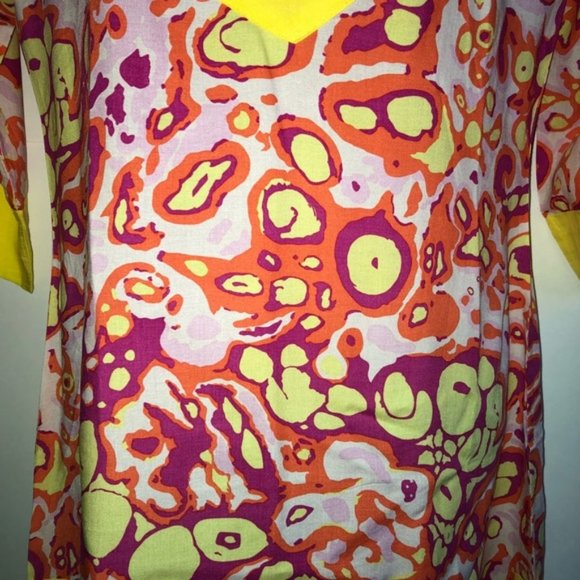 BOGO Tracy Negoshian Dress/Tunic V-neck Pink Yellow Red Size Sz S #305 - Picture 3 of 7